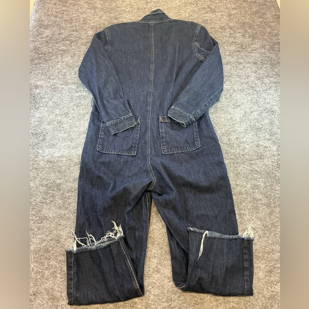 Boyish Dark Indigo Denim Jumpsuit With Raw Hem and Button Details Size M - Picture 6 of 6